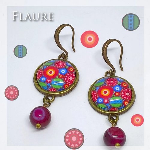 Boucles d'oreille en bronze et cabochons "c'est fou !"