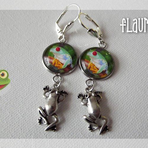 Boucles d'oreille cabochons "grenouille"