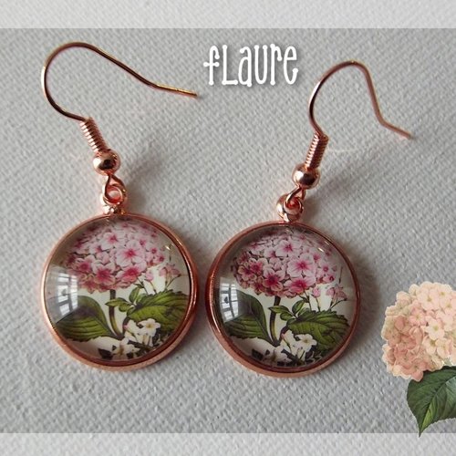Boucles d'oreille cabochons cuivre rosé "hortensia"