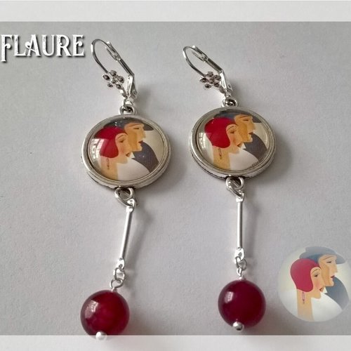 Boucles d'oreille cabochons "couple 1930"