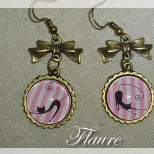 Boucles d'oreille cabochon ''chat''