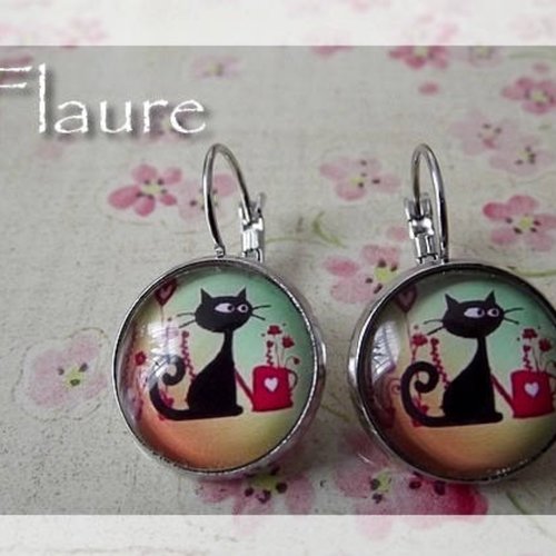 Boucles d'oreille "un chat au jardin"