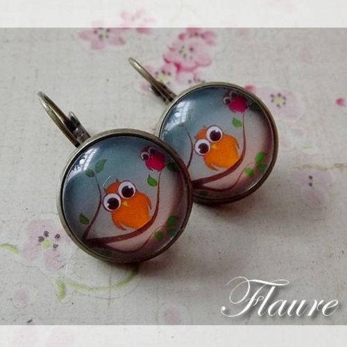 Boucles d'oreille cabochons "chouettes"