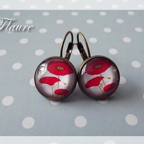 Boucles d'oreille cabochons "coquelicots de printemps"