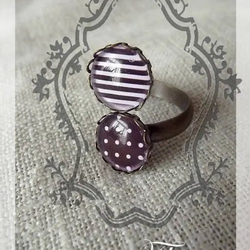 Bague cabochons "black and white"