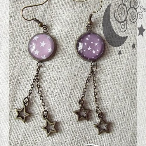 Boucles d'oreille cabochons "pluie d'étoiles"