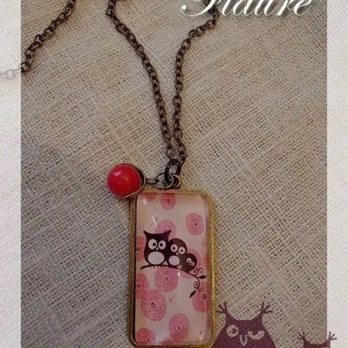 Collier pendentif rectangulaire"chouettes"