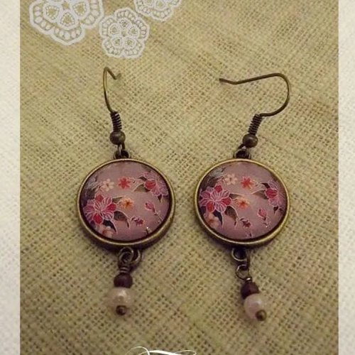 Boucles d'oreille cabochon "bohème gris"