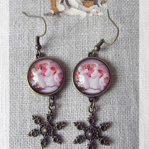 Boucles d'oreille cabochons "nuit de noël"