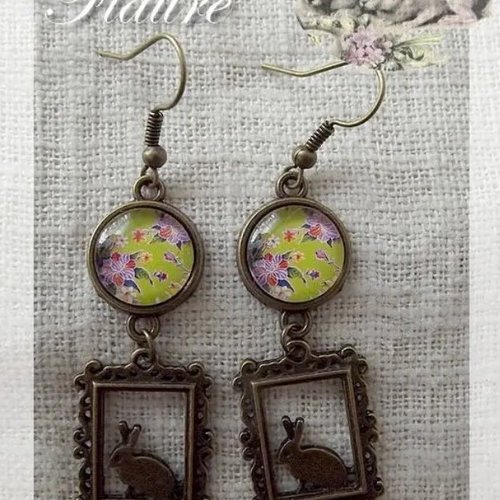 Boucles d'oreille cabochons "lapins de printemps"