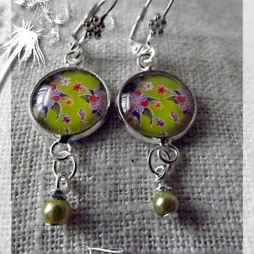 Boucles d'oreille argentées "bohème vert"