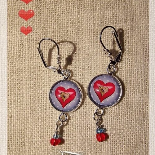 Boucles d'oreille argentées "la clef de mon coeur"