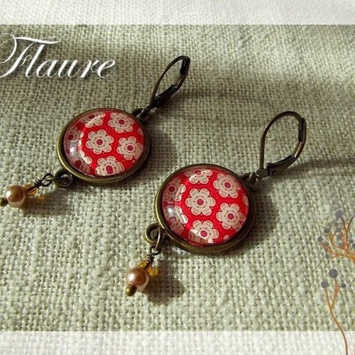 Boucles d'oreille en bronze et cabochons "seventies ii"