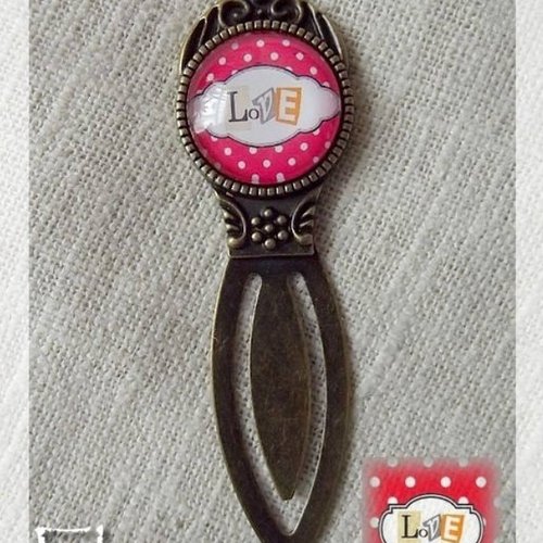 Marque-page en bronze et cabochon de verre "love"