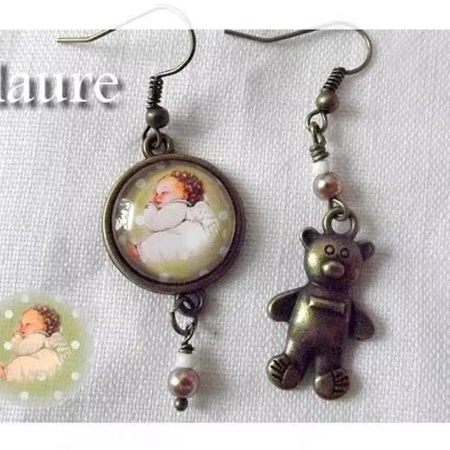 Boucles d'oreille en bronze "bébé dort"