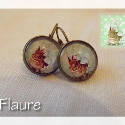 Boucles d'oreille dormeuses cabochons "petit lapin"