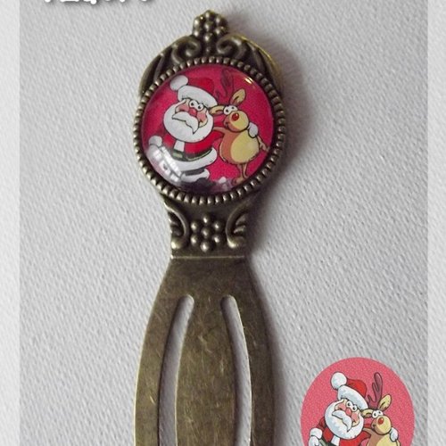 Marque-pages cabochon "père-noël et renne"