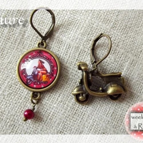 Boucles d'oreille en bronze et cabochons "week-end à rome"