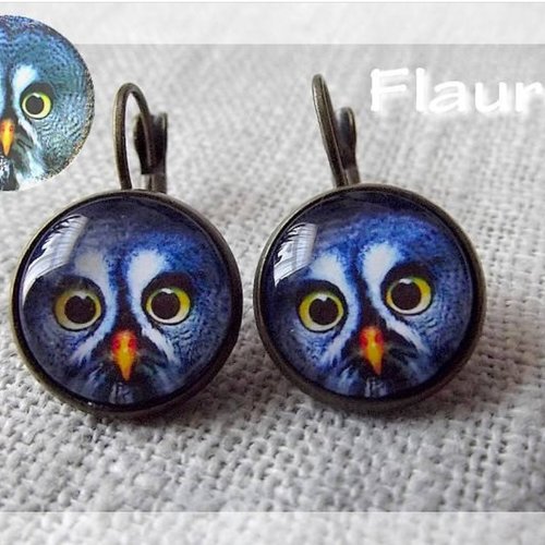 Boucles d'oreille dormeuses cabochons "chouettes"