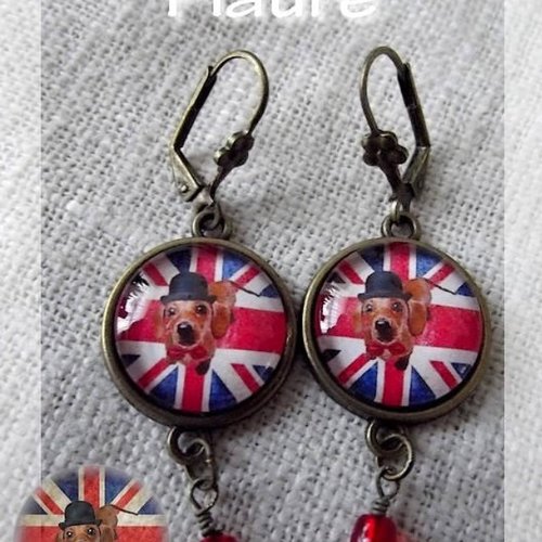 Boucles d'oreille en bronze et cabochons "so british"