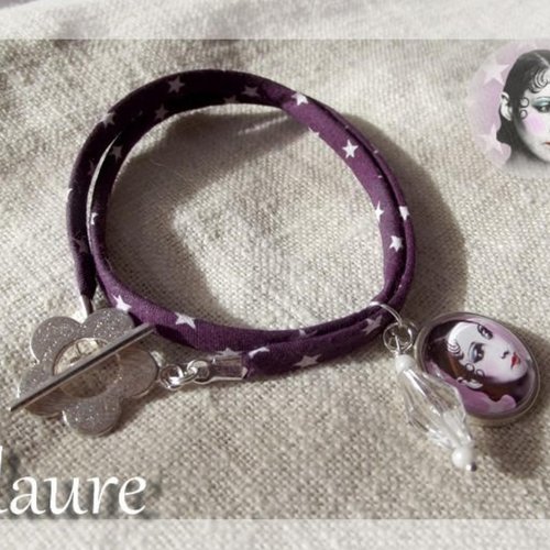 Bracelet tissu et cabochon "la funambule - vintage circus"
