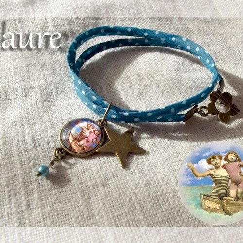 Bracelet tissu et cabochon "les sirènes - vintage circus"