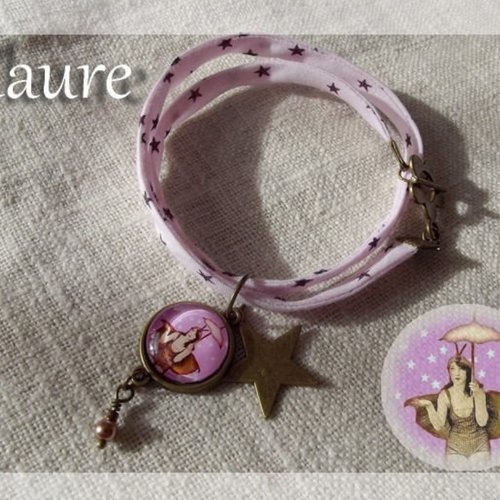 Bracelet tissu et cabochon "vintage circus"