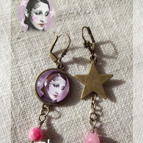 Boucles d'oreille cabochon "la funambule - vintage circus"