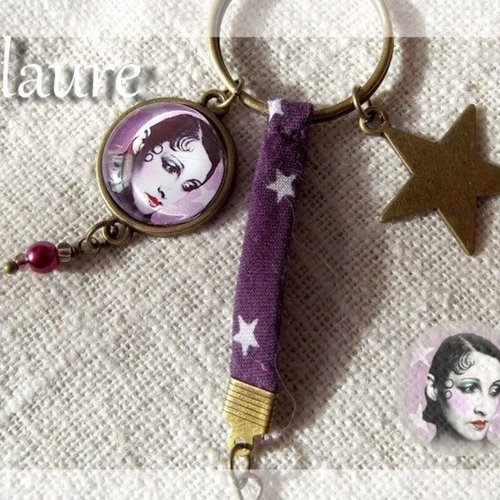 Porte-clef bijoux cabochon et améthyste "la funambule - vintage circus"