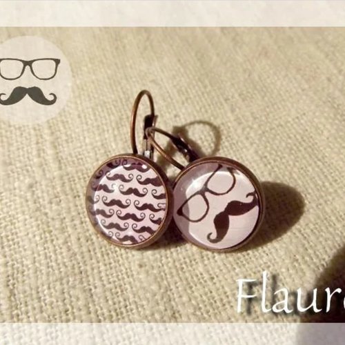 Boucles d'oreille dormeuses cabochons "mr moustache ii"