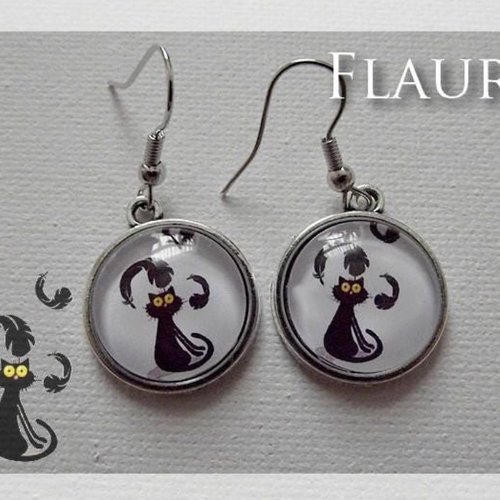 Boucles d'oreille argentées et cabochons "où est passé l'oiseau ?"