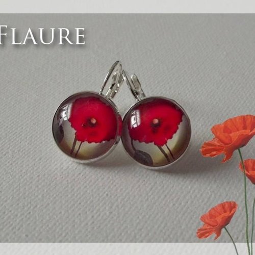 Boucles d'oreille dormeuses cabochons "coquelicot"