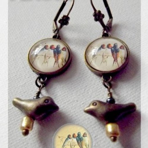 Boucles d'oreille cabochons "les hirondelles"