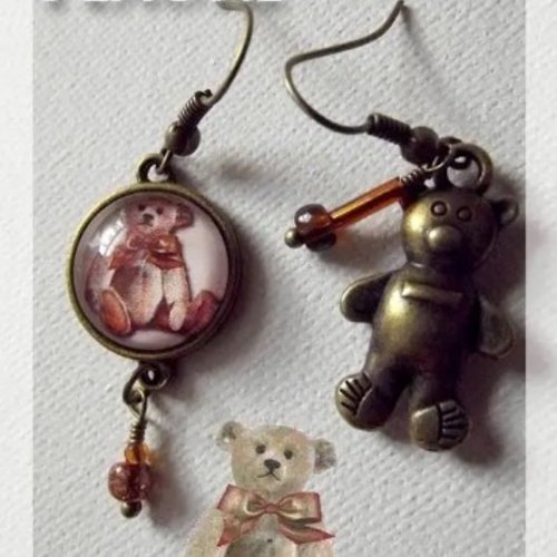 Boucles d'oreille cabochons "petit ourson"