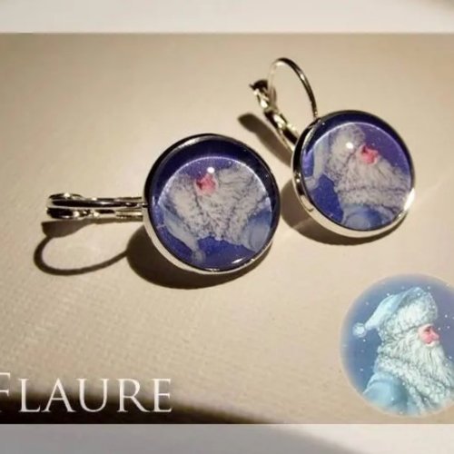 Boucles d'oreille argentées dormeuses " père noël des neiges"