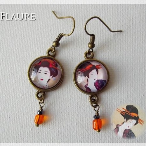 Boucles d'oreille cabochons "les japonaises"