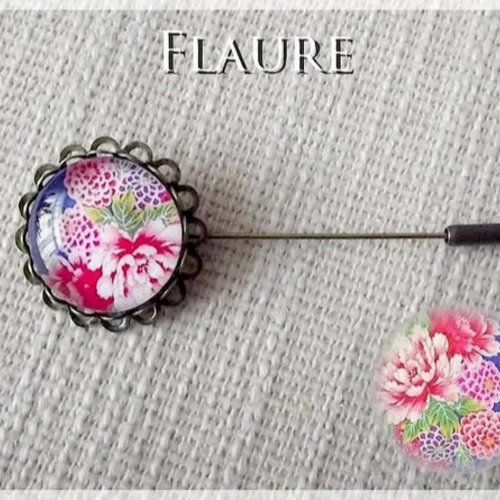 Broche fibule cabochon "fleurs japon"