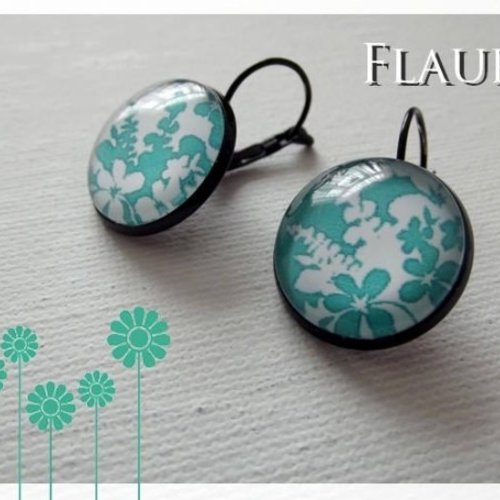 Boucles d'oreille dormeuses noires fleurs bleues vis versa