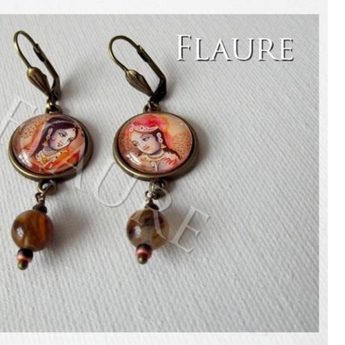 Boucles d'oreille cabochons "histoire d'amour inde"
