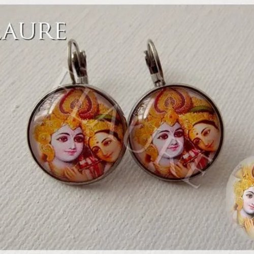 Boucles d'oreille dormeuses cabochons "couple princier inde"