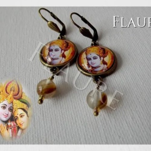 Boucles d'oreille bronze et cabochons "krishna"