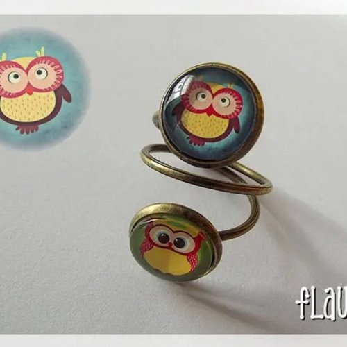 Bague double cabochons "chouettes"