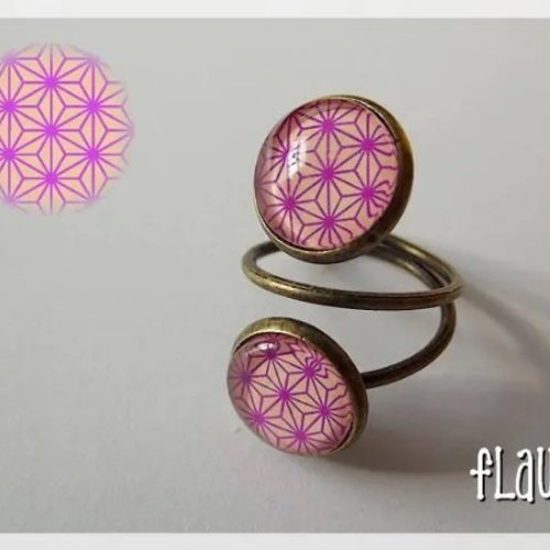 Bague double cabochons "japan origami rose"