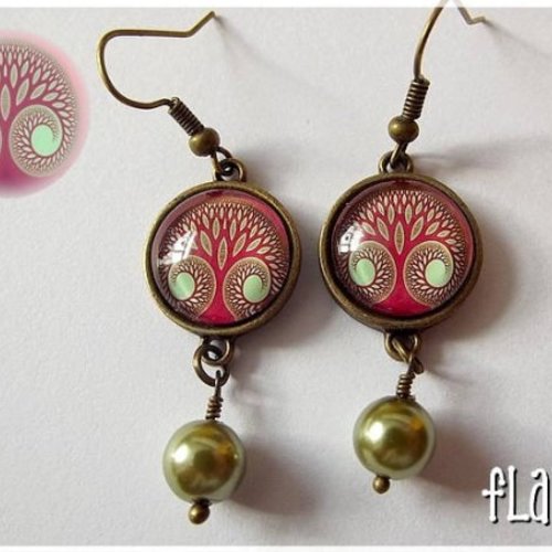 Boucles d'oreille cabochons "arbre viking"