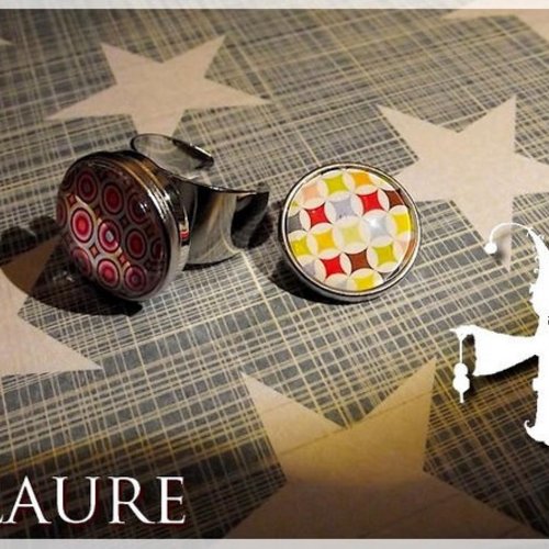 Bague cabochons deux en un "géométrique peps"