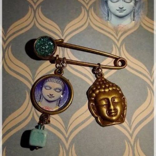 Broche épingle en bronze "bouddha bleu"