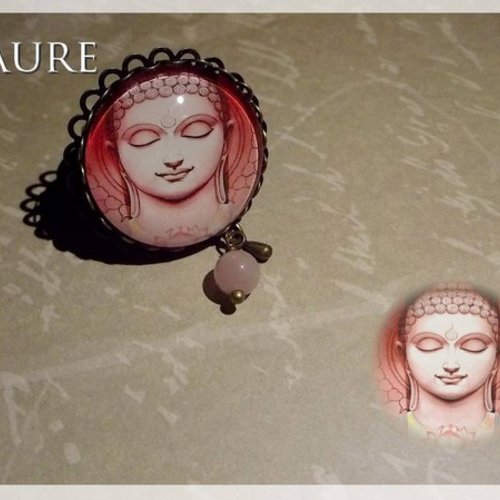 Bague ronde en bronze et cabochon "bouddha rouge"