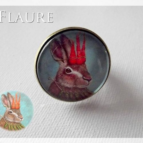 Bague bronze cabochon "le roi lapin"