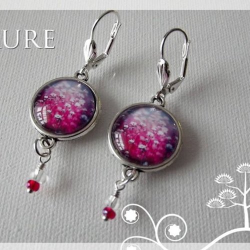 Boucles d'oreille argentées cabochons "fleurs des champs"