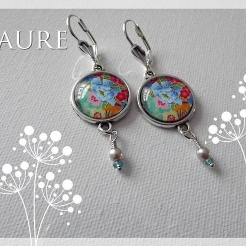 Boucles d'oreille argentées ''fleurs des îles"